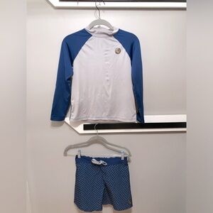 United By Blue boys Stillwater Board Shorts and Rash Guard Long Sleeve, size L
